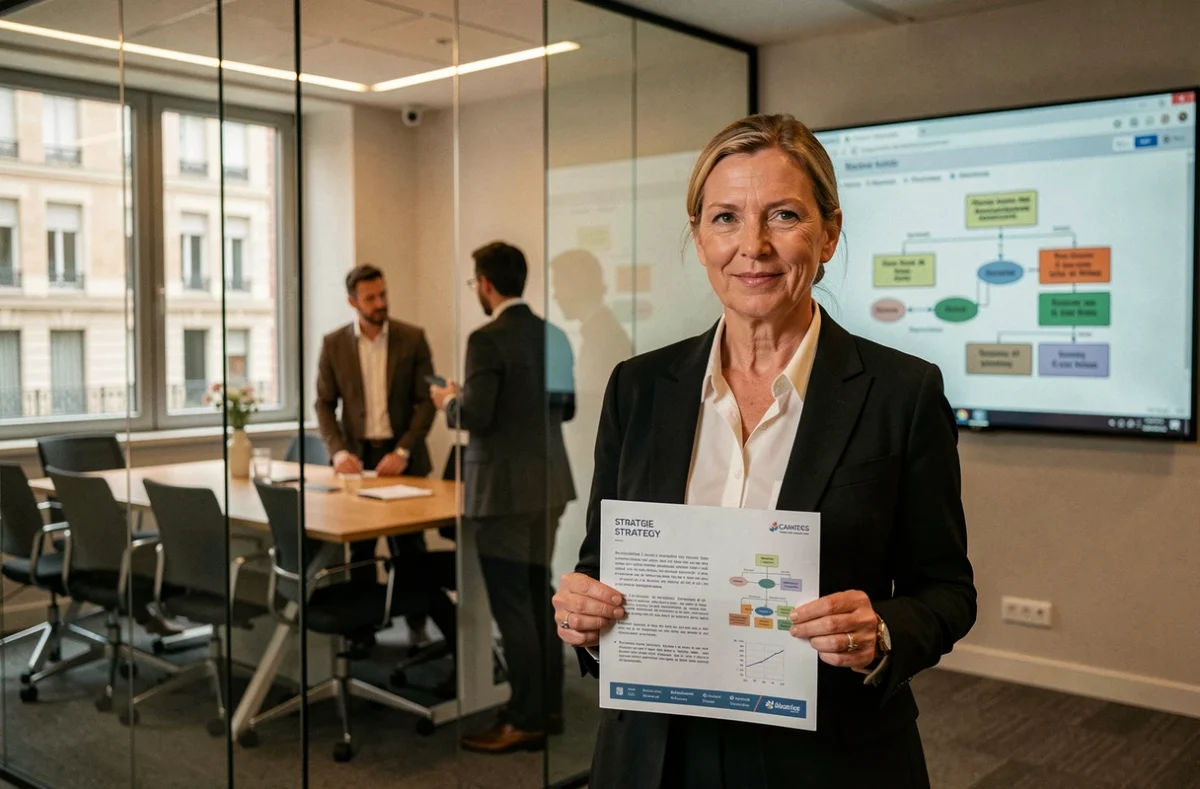 Consultante ALTHENAS présentant des solutions IA et un conseil stratégique à Nantes