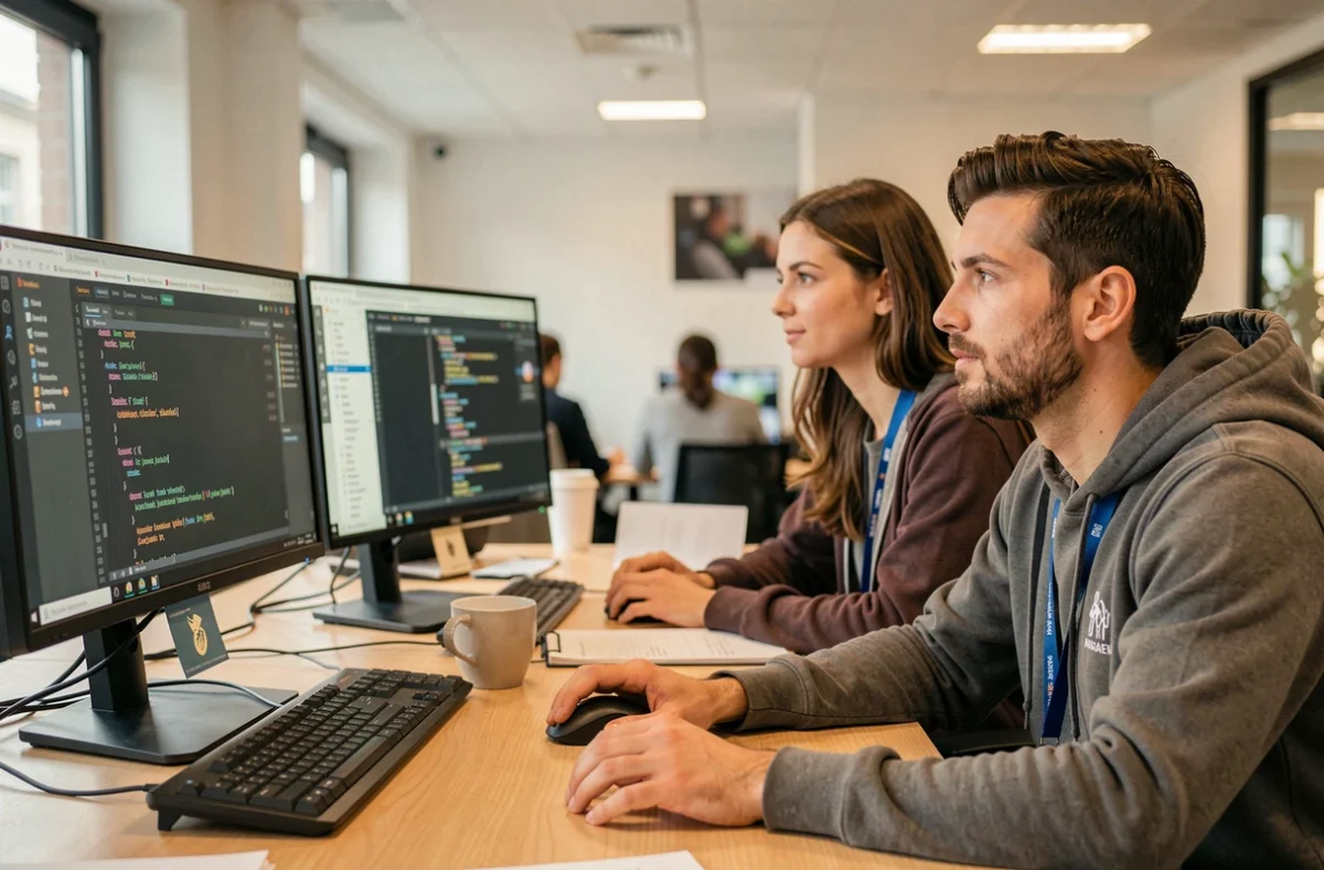 Développeurs d'ASI Nantes travaillant sur un projet d'accompagnement IA et développement logiciel