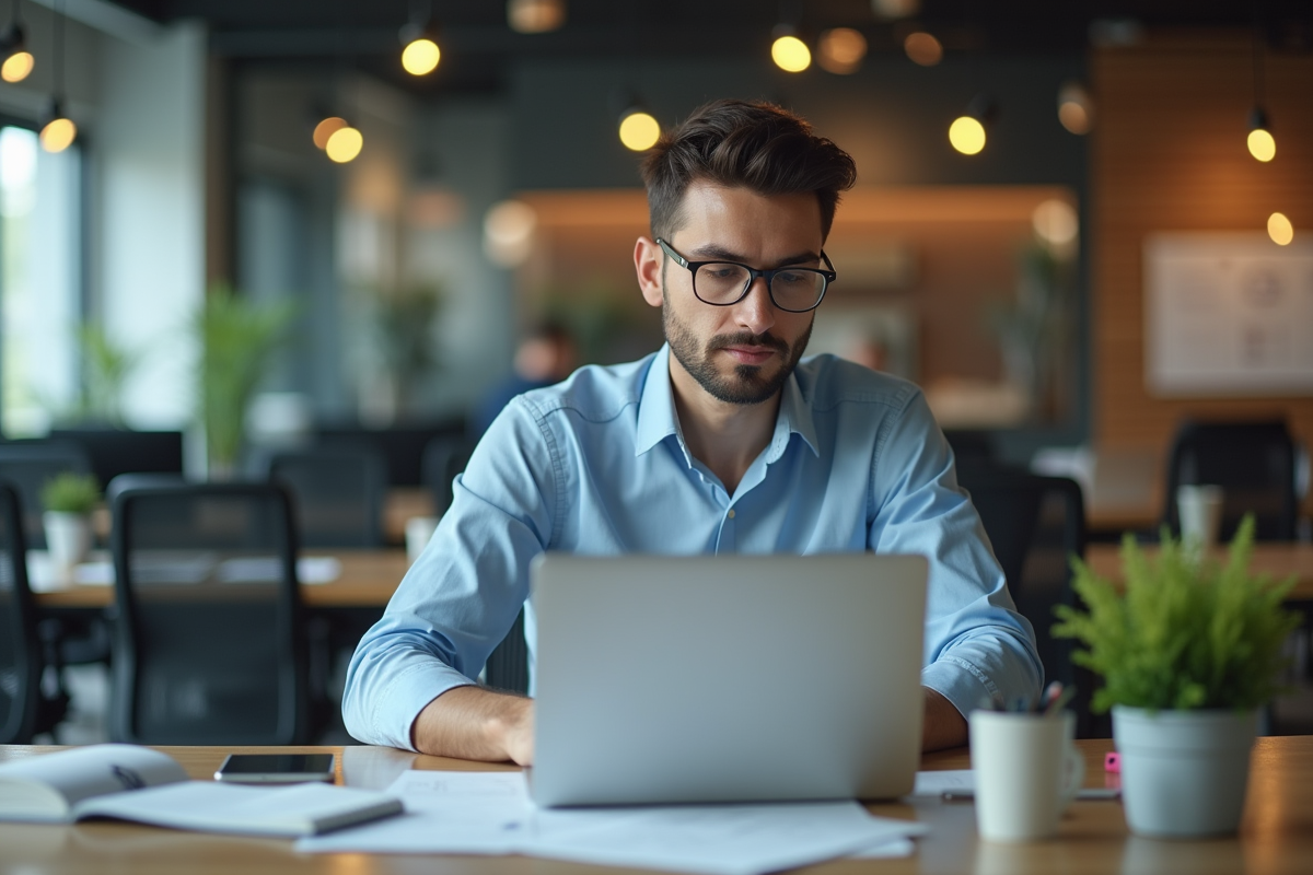 Consultant SEO professionnel analysant des données sur un ordinateur