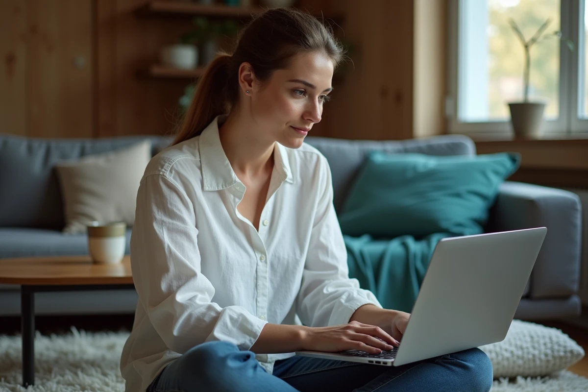 Développeuse web analysant une console de navigateur sur un laptop pour résoudre un problème d'antislash invisible dans du code