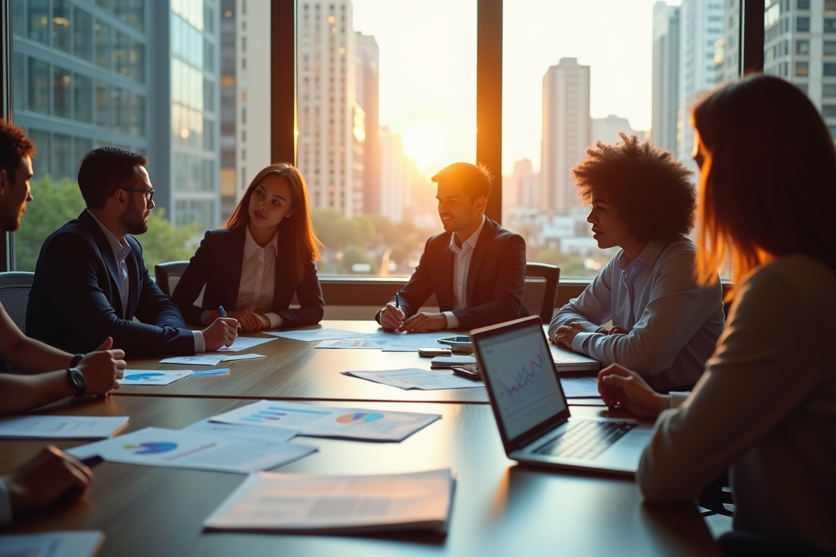 Groupe de collègues collaborant autour d une table avec graphiques email