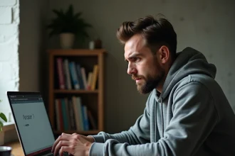Homme frustré face à un message d'erreur d'accès refusé sur son navigateur web