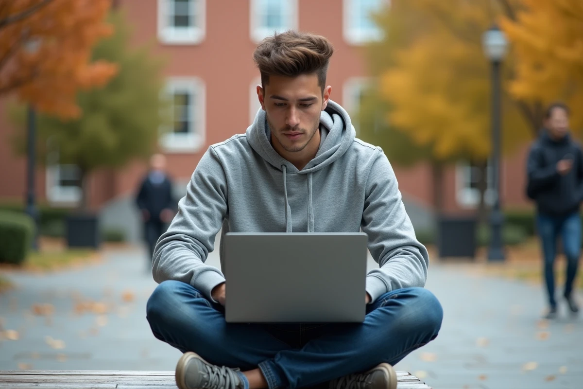 Étudiant en plein air tentant de réinitialiser son mot de passe sur l'intranet LEO de l'UGA