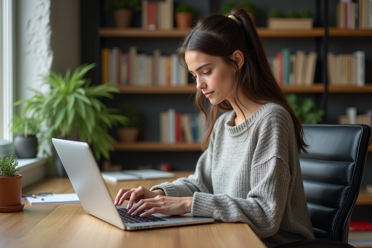 Jeune femme travaillant sur son ordinateur dans un bureau moderne