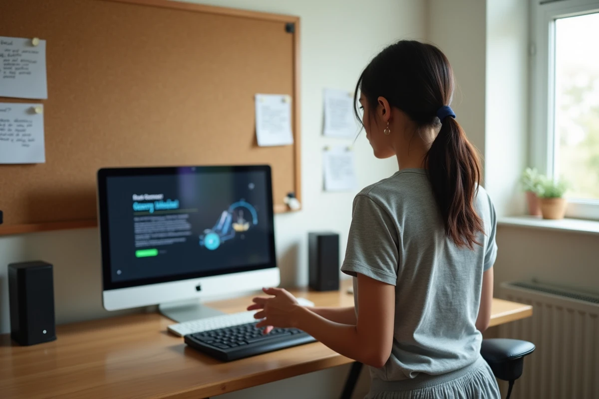 Jeune femme montrant la configuration d une console de jeu