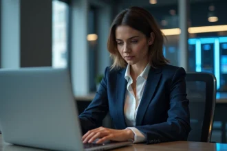 Femme professionnelle en bureau avec certificat digital