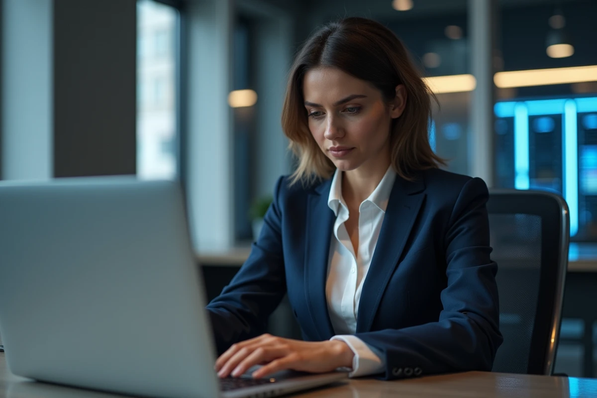 Femme professionnelle en bureau avec certificat digital