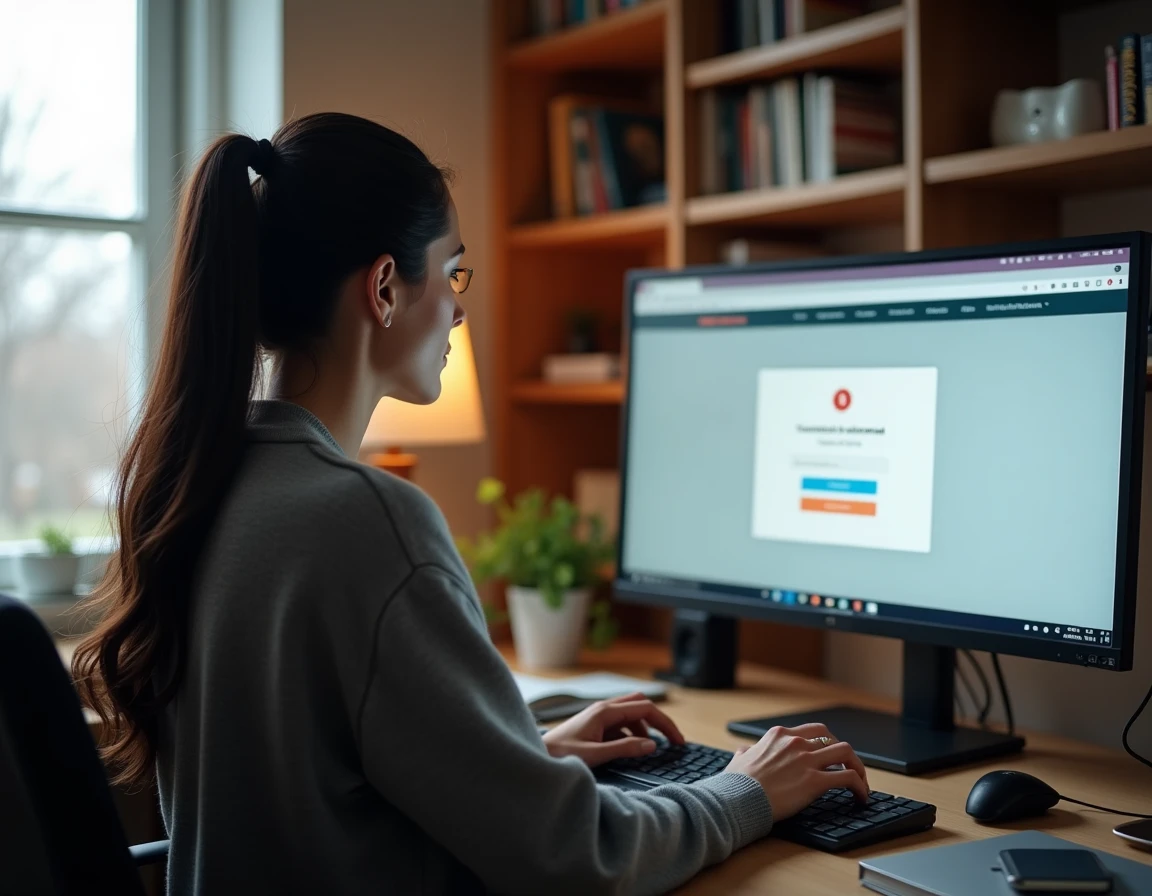 Femme en télétravail tentant de se connecter à sa messagerie Zimbra depuis un bureau à domicile