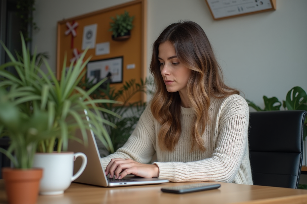 Femme travaillant sur son ordinateur dans un bureau moderne