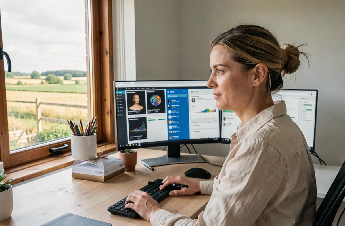 Natalia Gribeau, pure player IA en Vendée, travaillant sur des projets d'intelligence artificielle depuis son bureau