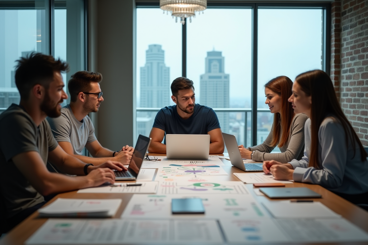 Groupe de collègues discutant autour d