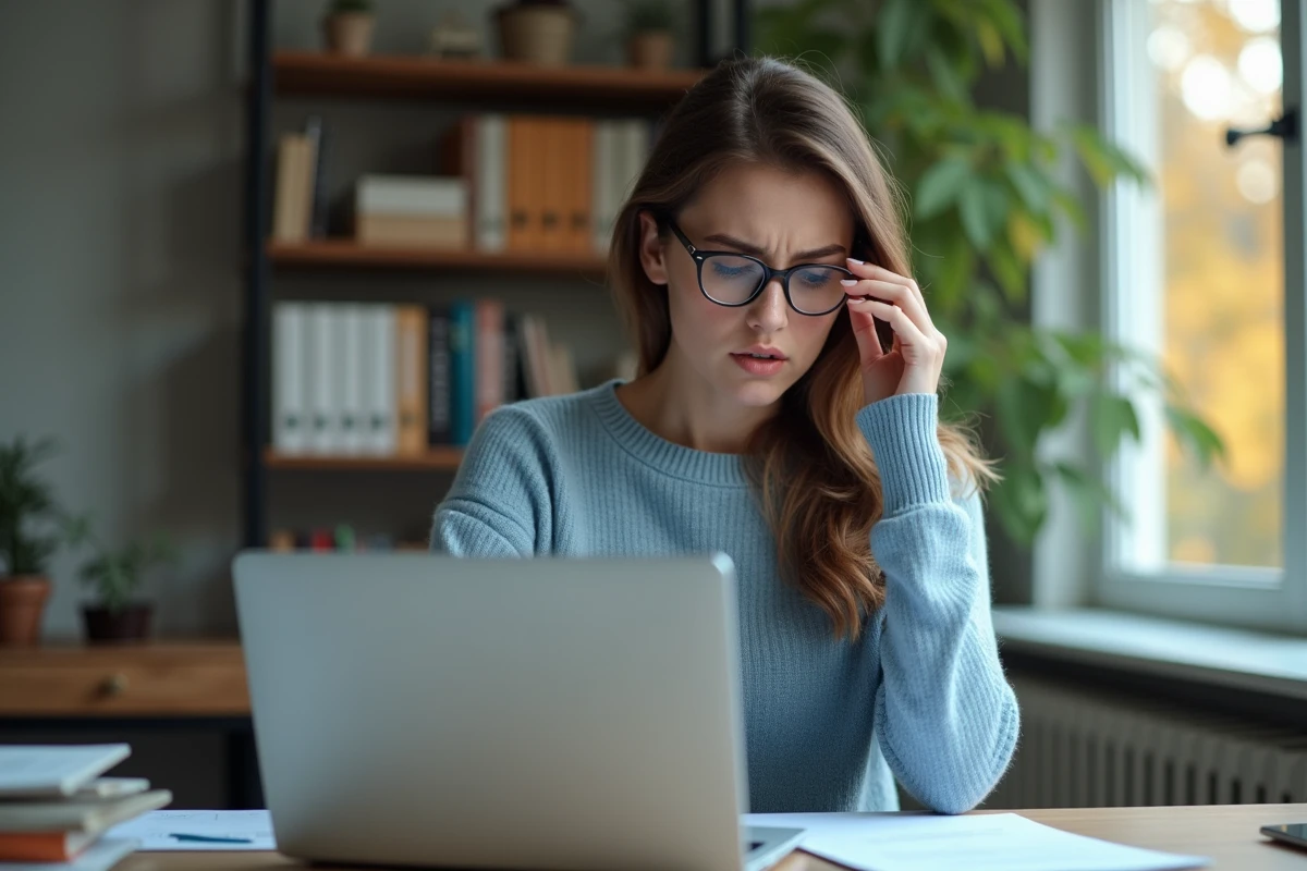 Jeune femme en télétravail avec frustration