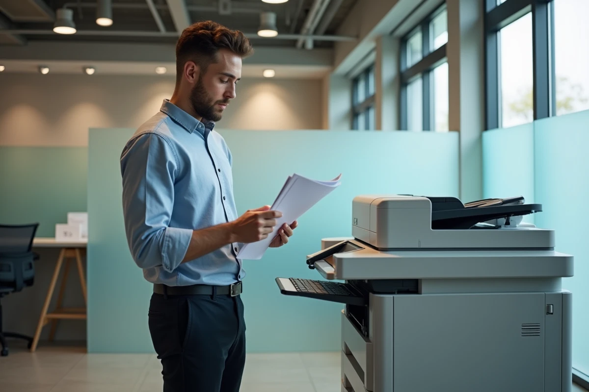 Jeune homme avec documents près d