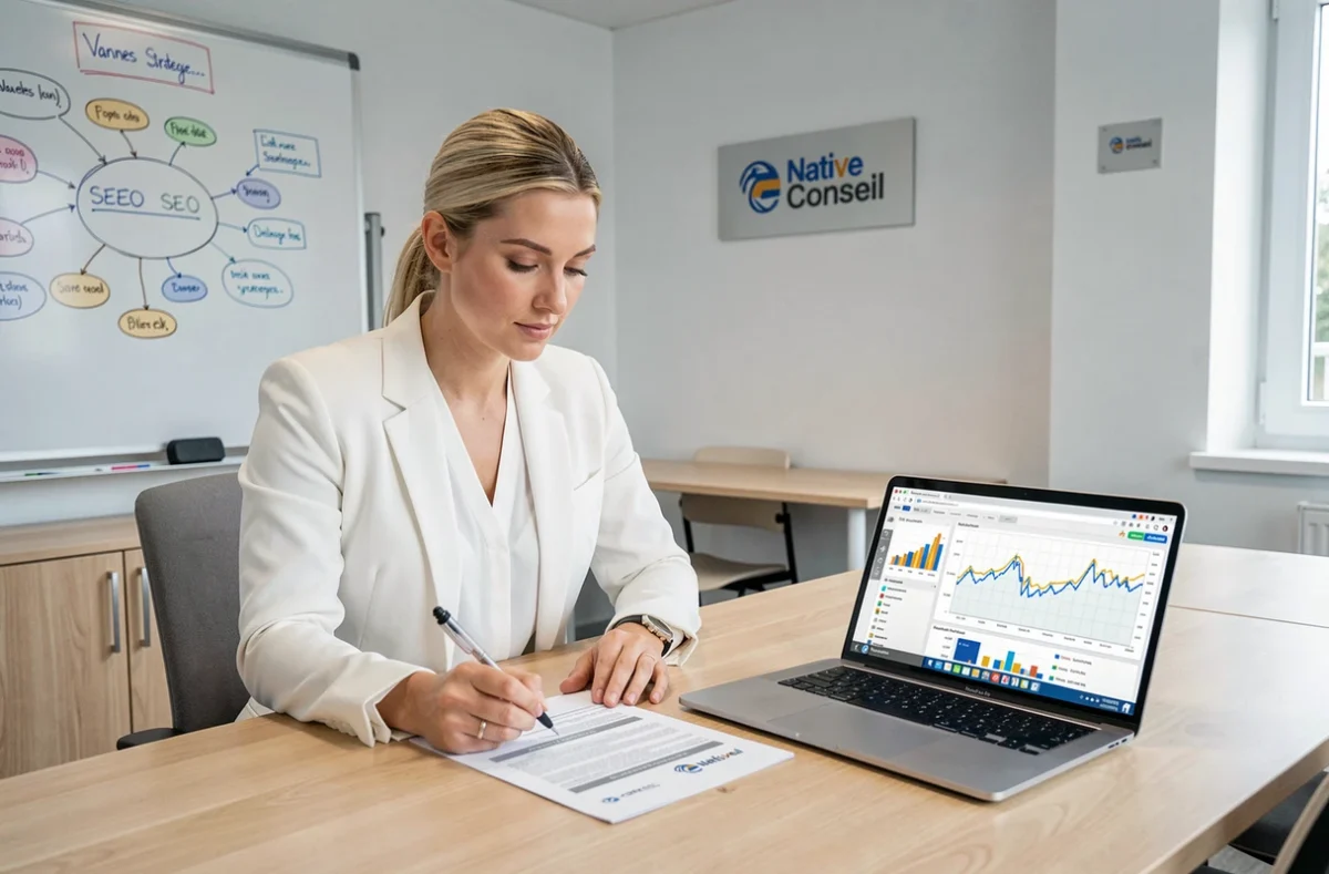 Consultante en stratégie digitale et SEO dans les bureaux de l'agence Native Conseil à Vannes