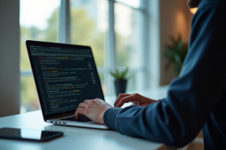 Personne utilisant un ordinateur pour tester la vitesse internet