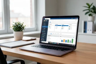 Poste de travail d'administrateur devant un tableau de bord de licences logicielles