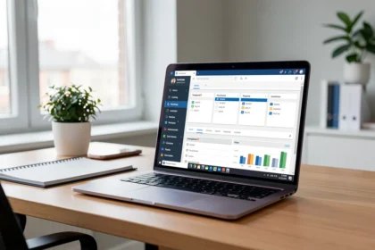 Poste de travail d'administrateur devant un tableau de bord de licences logicielles