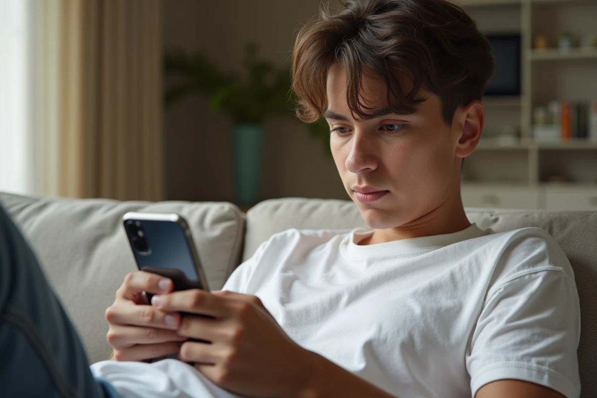 Jeune personne vérifiant les paramètres iCloud sur iPhone pour tenter de récupérer des photos supprimées définitivement sans aggraver la situation