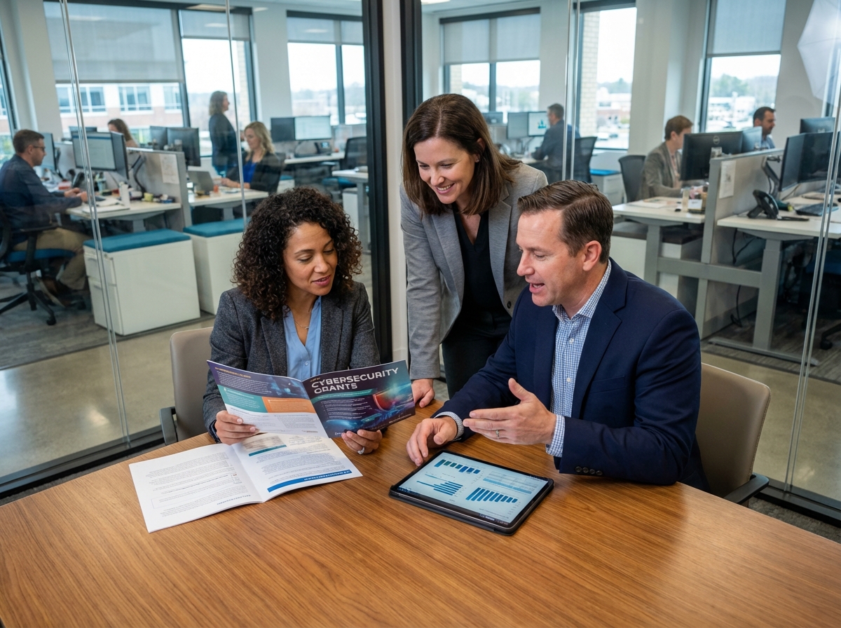 Groupe de professionnels discutant autour d