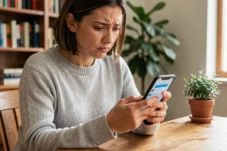 Femme utilisant une application de messagerie sur smartphone pour supprimer un contact sur Messenger